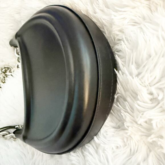ZARA | Half Moon Chunky Chain Strap Shoulder Bag Black Purse Smooth Leather - Picture 3 of 9